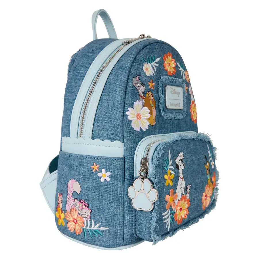 Disney - Dogs & Cats Faux Denim Fringe Mini Backpack