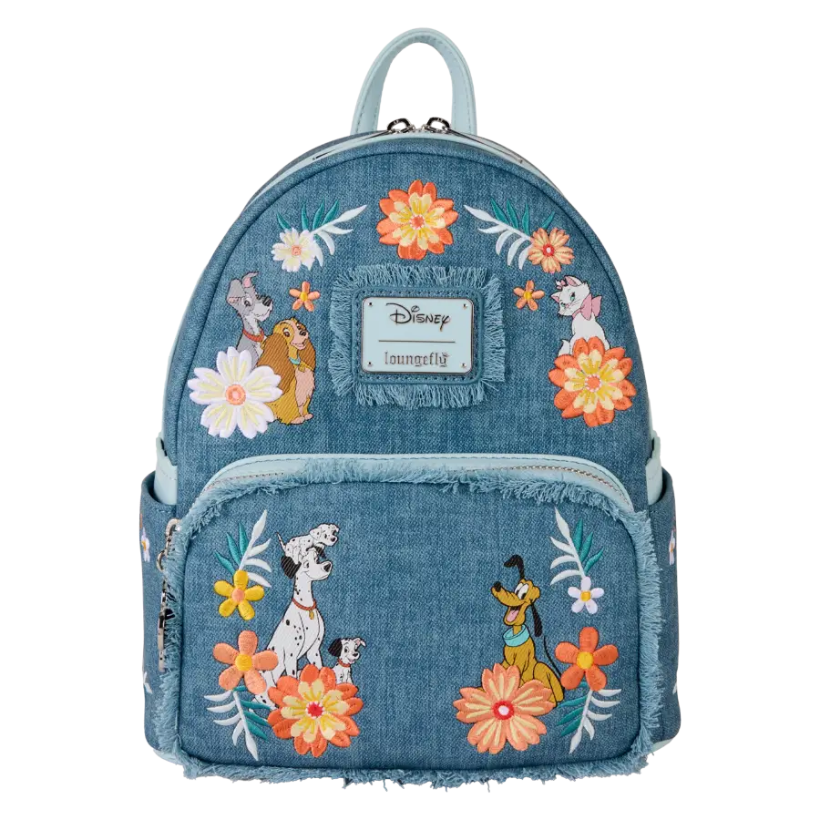 Disney - Dogs & Cats Faux Denim Fringe Mini Backpack